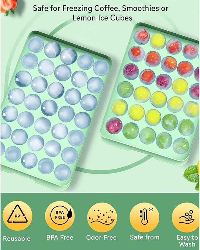 Round Ice Cube Trays with Lid and Bin - 1.0 Inch Small Sphere Ice Ball Maker for Freezer, Makes 70 Ice Balls, Stackable Ice Mold for Cocktails, Whiskey, Coffee & Drinks, BPA-Free Ice Trays for Freezer