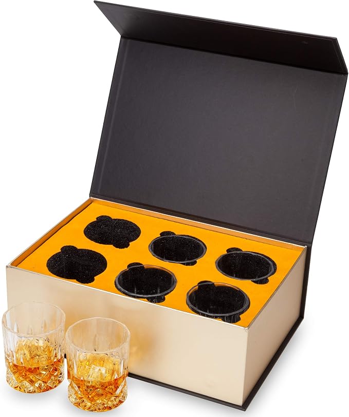 KANARS Whiskey Glasses Set of 6 with Elegant Gift Box,10 Oz Premium Old Fashioned Crystal Glass Tumbler for Liquor, Scotch, Cocktail or Bourbon Drinking, Gifts for Birthday Thanksgiving Father's Day