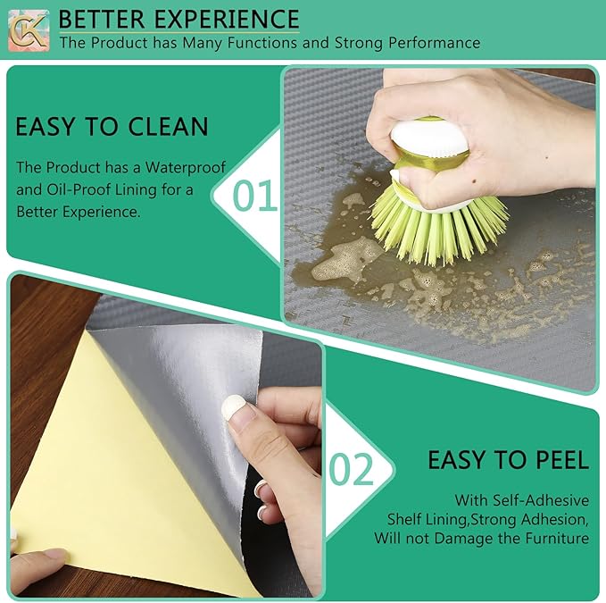 Self-Adhesive Shelf Liner Kitchen Liner, Waterproof Backed Paper Easy Peel and Stick Contact Liner Without Residue for Decor Your Desk Surface, Kitchen Countertops (Silver, 35.4 x 118.1 inches)