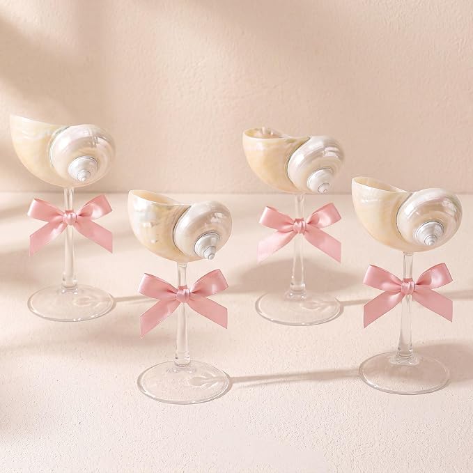 Conch Shell Wine Glasses Wedding Wine Cup Martini Goblet Cocktail Drinkware Drinking Stemware for Valentine Birthday Wedding Bridesmaids Anniversary Party(White Conch,Clear Base,4 Pcs)