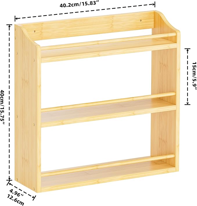 STELLSTAR Spice Rack Wall Mounted, Spice Organizer for Counter, Bamboo Spice Storage Holder for Kitchen Cabinet, Pantry (Spice Jars Not Included, Natural)