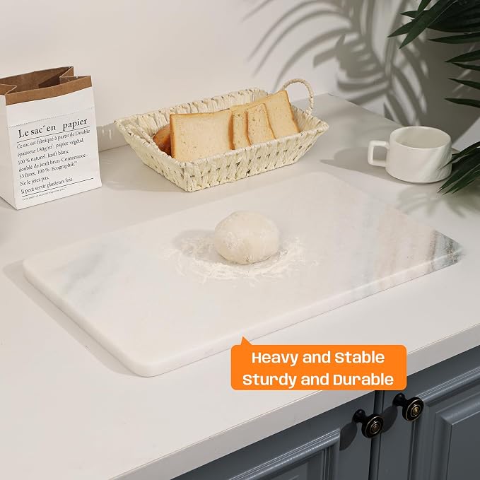 White Marble Cutting Board, 12x20 Inch Large Marble Pastry Board, Stone Slab With Non-Slip Feets-Wedding Gift, Housewarming Gifts, Pack of 1 Piece
