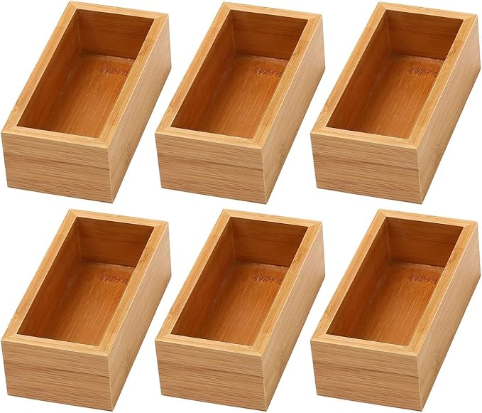 YBM Home Bamboo Drawer Organizer Storage Box for Kitchen Drawer, Junk Drawer, Office, Bedroom, Children Room, Craft, Sewing, and Bathroom, 6 Pack 3x6x2 inch