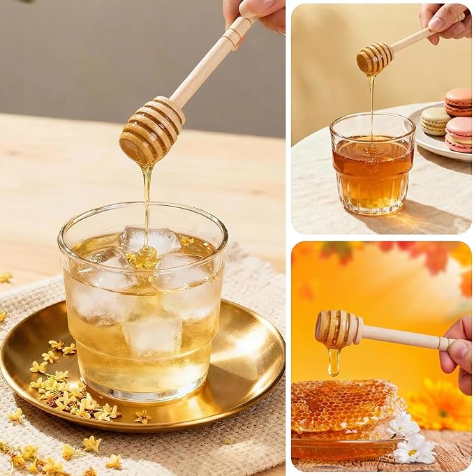 100Pcs 4inch Honey Dipper Sticks - Wooden Honey Dipper, 4 Inch Mini Honeycomb Stick, Honey Stirrer Stick for Honey Jar Dispense Drizzle Honey and Wedding Party Present