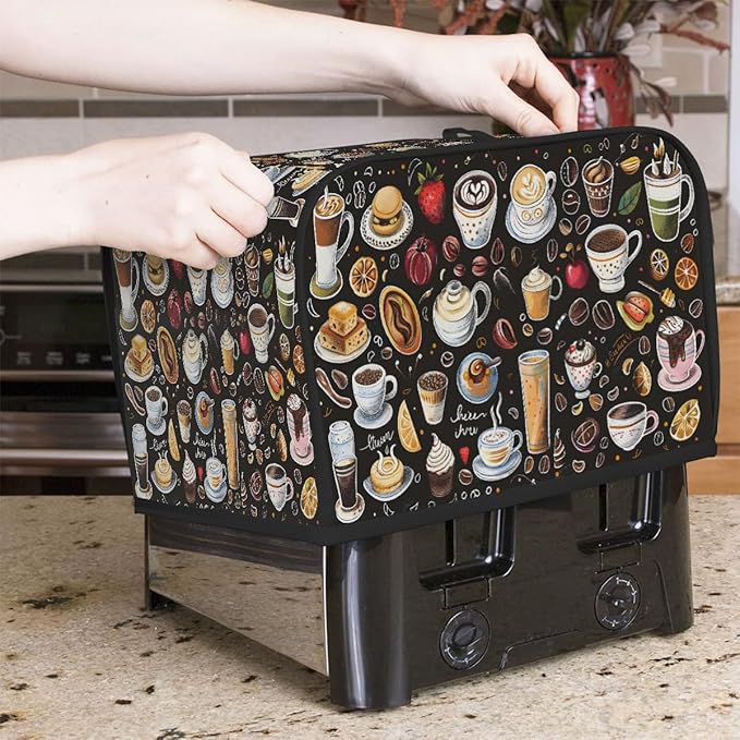 Coffee Fruit Lemon Toaster Cover 4 Slice Dust and Fingerprint Protection Toaster Bread Maker Covers Washable Kitchen Small Appliance Covers for Kitchen Accessories Decor Bakeware Women Gift