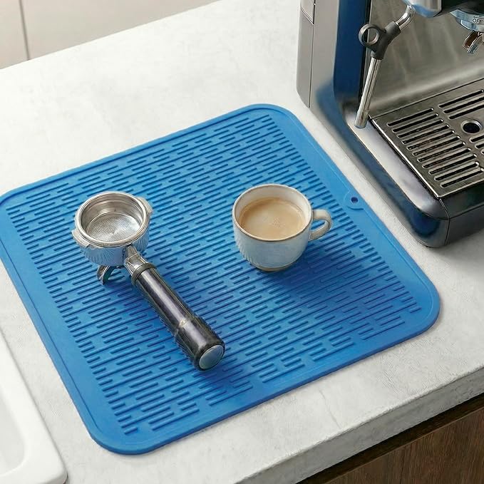 MicoYang Silicone Dish Drying Mat for Multiple Usage,Easy clean,Eco-friendly,Heat-resistant Silicone Mat for Kitchen Counter or Sink,Refrigerator or Drawer Liner Lichen BlueL XL 18 inches x 16 inches