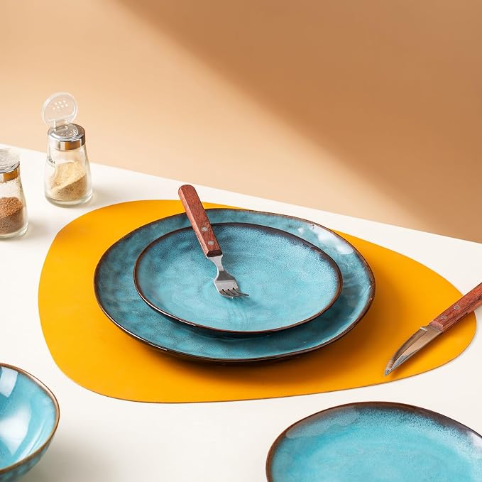 Porcelain Dinnerware Set for 4, 12-Piece Plates and Bowls Set for 4, Modern Stoneware Dinnerware Chip and Scratch Resistant, Microwave and Dishwasher Safe (Blue)