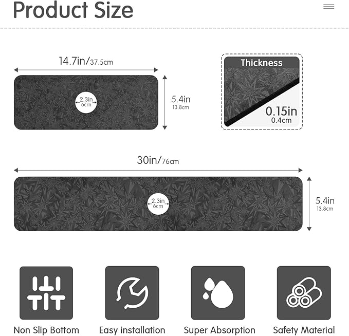 Kitchen Sink Splash Guard 1 PC 30 Inch Sink Faucet Mat Splash Guard for Bathroom Countertop Water Absorbent Foldable Cuttable Soft Washable Black