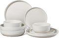 HaWare 8-Piece Plates and Bowls Set for 2, Stoneware Dinnerware Sets with Pasta Bowl, Dishes Set for Home Restaurant, Speckled Milky White
