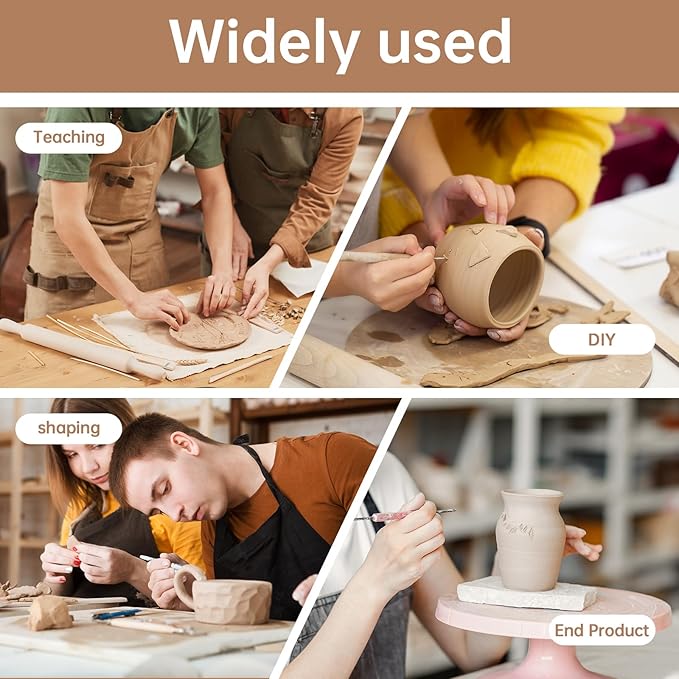 12 Pcs Pottery Tools Include 1 Wood Rolling Pin Sculpting Polymer Clay Tools 1 Portable Pottery Wedging Board/Linen Tablecloth and 10 Pcs 5 Size Teaching Rolling Mud Stick Guide