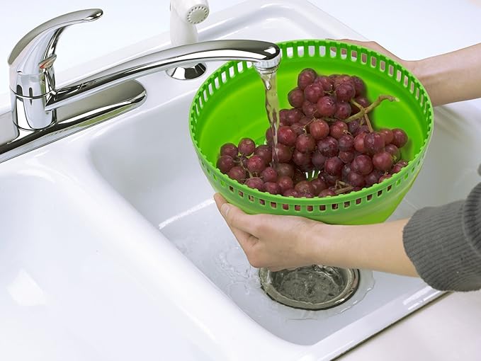 PrepWorks 4 Qt Collapsible Salad Spinner – Space-Saving, BPA-Free, Easy-to-Use for Quick Salad Washing & Drying, Dishwasher Safe