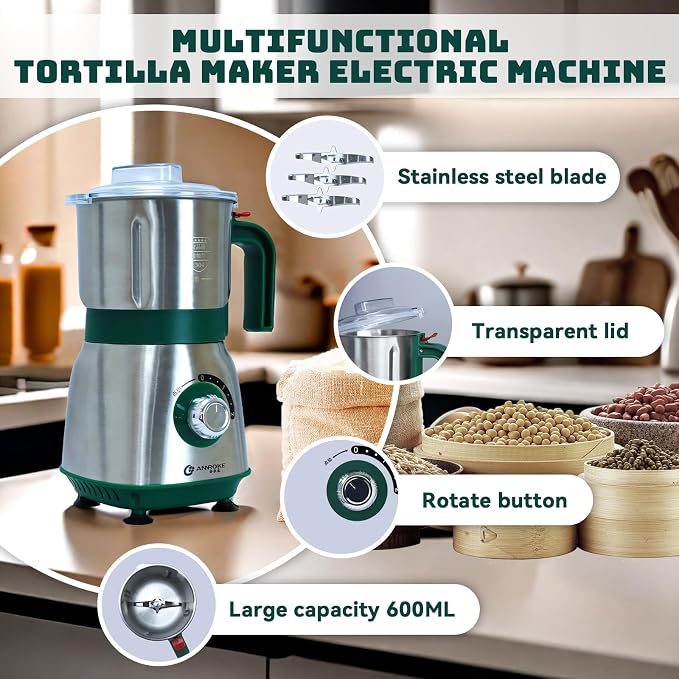 Electric Spice and Nut Grinders - 3 Stainless Steel Blades, 1 Filter, 1 Brush - 500W Grinder for Kitchen, Dry Use (Green)