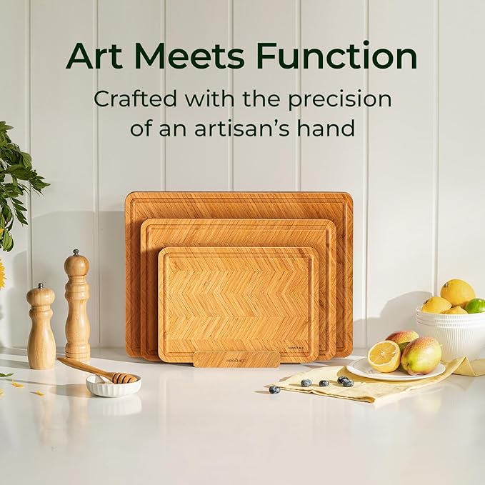 Keechee Bamboo Cutting Board, Reversible Wood Cutting Boards for Kitchen with Juice Grooves, Atelier Collection Handcrafted Large Serving Tray, Luxury Housewarming Wedding Gifts for New Home