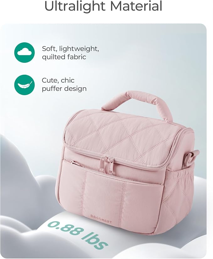 BAGSMART Insulated Lunch Bags for Women, Cute Quilted Lunch Box, Lightweight Puffy Padded Waterproof Lunch Tote, Reusable Lunch Cooler for Work Picnic Travel, Teal