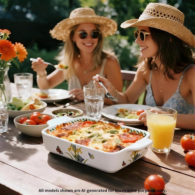 ACMLIFE Ceramic Casserole Dish Set, Ceramic Baking Dish for Oven, Casserole Dish Bakeware Set, Casserole Dishes for Oven, Lasagna Pan, Large Baking Dishes with Handles, Microwave, Dishwasher Safe, Gift Packaging Floral 2 Pcs Set(13"x8"+10.3"x6.3") (Iris)