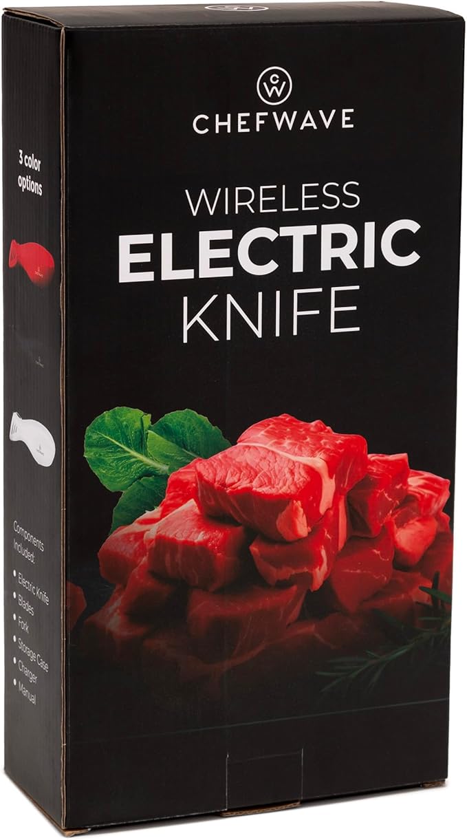 Rechargeable Electric Knife with 4 Serrated Blades and Safety Lock Trigger Release (Black))