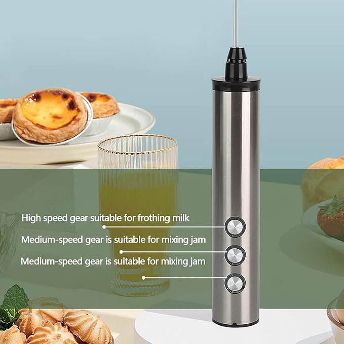 Milk Frother, Milk Mixer, Stainless Steel Milk Frother USB Charging Handheld Electric Egg Beater for Home Kitchen