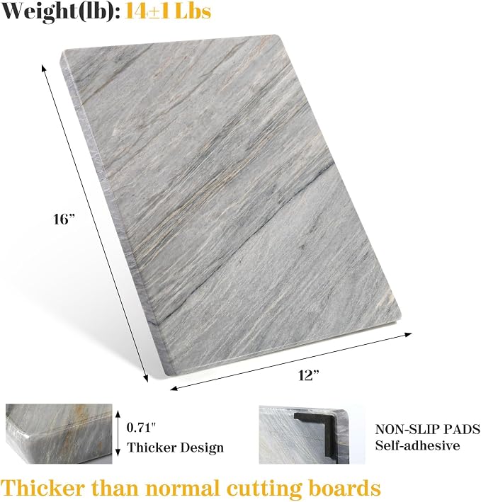 Koville Stone Cutting Board for Kitchen, 16x12 Inches Large Marble Slab Cheese Baking Charcuterie Pastry Board, Rectangular Serving Board for Countertop, Natural Quartzite Board(16"x12")