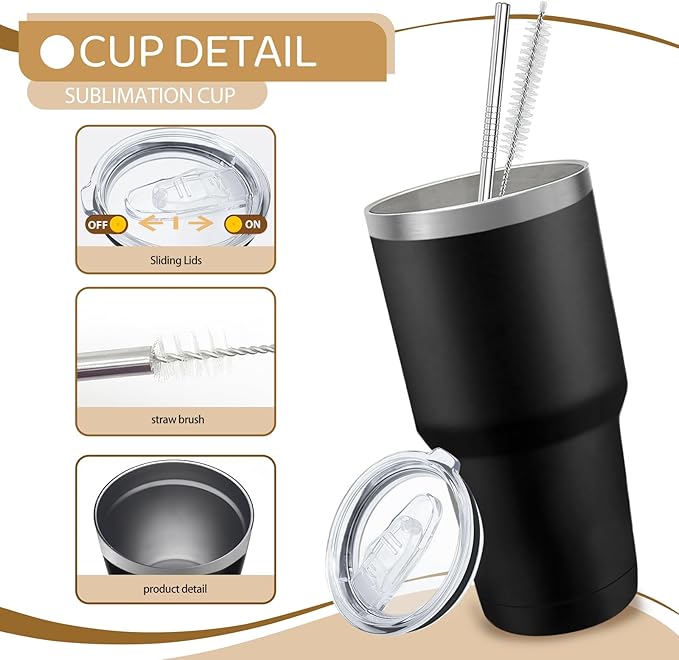 YOUKE OLA 14 Pack Insulated Tumbler Powder Coated Stainless Steel Double Wall Vacuum Travel Coffee Tumbler Cup with Lid and Straw for Laser Engrave DIY Gift 30oz Black