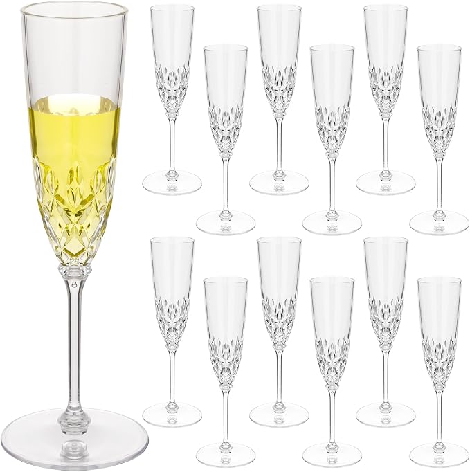 Jingmore 12 Pcs Detachable Plastic Champagne Glasses Flutes Bulk with Stem 3.7 oz Disposable Champagne Flutes Toasting Glasses Cups for Wedding Birthday Party (Transparent)