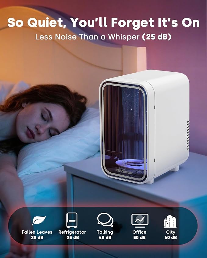 Enventor Mini Skincare Fridge Small Refrigerator for Bedroom, Beauty Fridge for Makeup with Dimmable LED Mirror, 6 L / 8 Cans Compact Portable Cooler for College Dorm, Office, Car, White