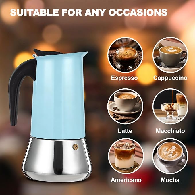 DITOSH6 Cup Stovetop Espresso Maker Stainless Steel Moka Pot Stove Top Percolator Italian Coffee Makers Capable Mocha Greca Machine Cafe Classic Induction Cookers for Home and Camping 300ml 10oz