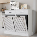 Double Tilt-Out Trash Can Cabinet, 2x13 Gallons Hidden Garbage, Hidden Kitchen Trash Cabinet with Storage Drawer, Pet-Proof Wooden Garbage & Recycling Cabinet for Kitchen, Laundry & Living Room, White