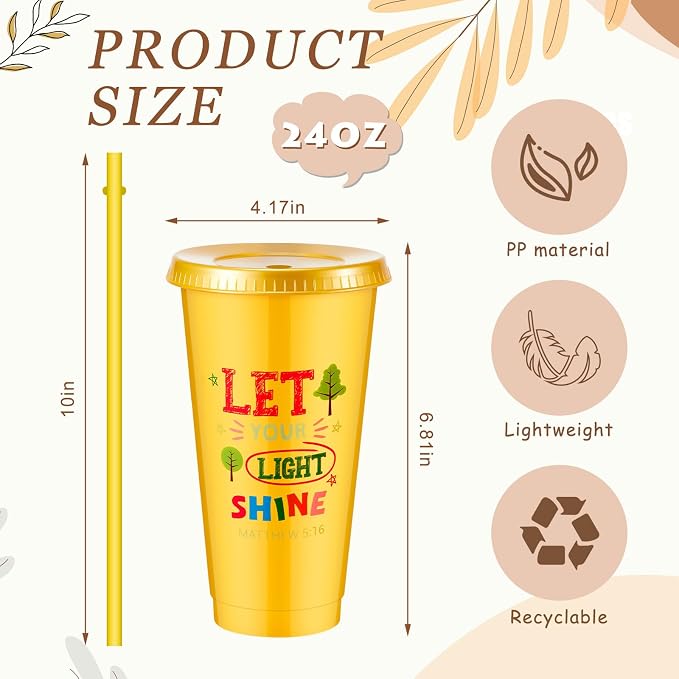 Uiifan 30 Pcs VBS Christian Cups for Kids Bulk, Reusable Plastic Tumblers with Lids and Straws, Bible Verse Cups for Sunday School, VBS, Church Events, Classroom Rewards, Kids Party (Multicolor)