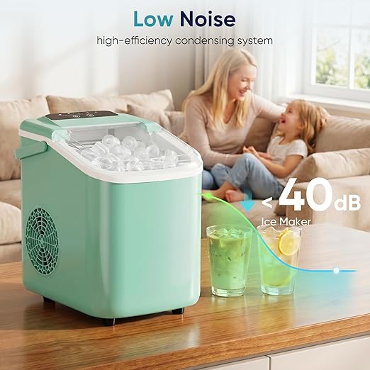 DUMOS Ice Maker Countertop, Ice Machine with Portable Handle, Basket and Scoop, 26lbs Daily, 9 Bullet Cubes in 6-8 Mins, Auto-Cleaning for Home, Kitchen, Office, Outdoors, RV Camping