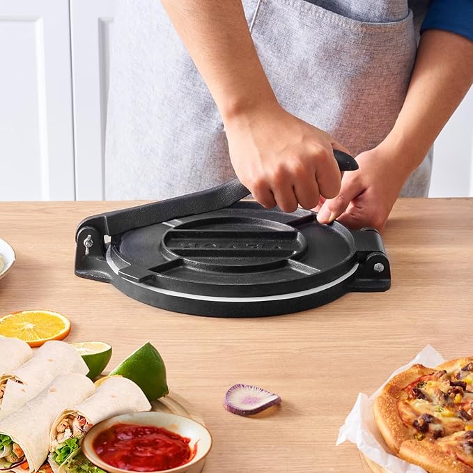VEVOR Tortilla Press, 10 Inch Tortilla and Roti Maker, Cast Iron Heavy Duty Tortilladora Press, Pre-Seasoned Pataconera with 100 Pcs Parchment Paper, Dough Maker for Flour Tortilla, Tawa