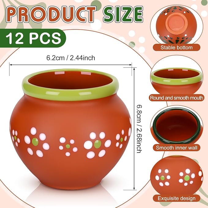 Gejoy 12 Pcs 3oz Cantaritos De Barro Shot Mini Clay Cups Jarritos De Barro Mexicanos Taco Cocktail Glasses for Tequila, Margaritas, Mojitos, Mojitos Cold Hot Drinks (Petal)