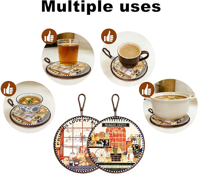 Ceramic trivets, hot Dish mat, hot Pot Holder, Pot Holder, Heating Pads for Decorating tabletops and countertops, can be Hung, Kitchen Decor (Painting)