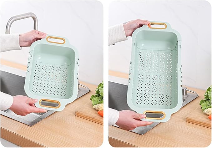 Basket Storage Box Kitchen Extendable Over Sink Colander Expandable Dish Drying Rack Double Layer Retractable Drainer Fruit