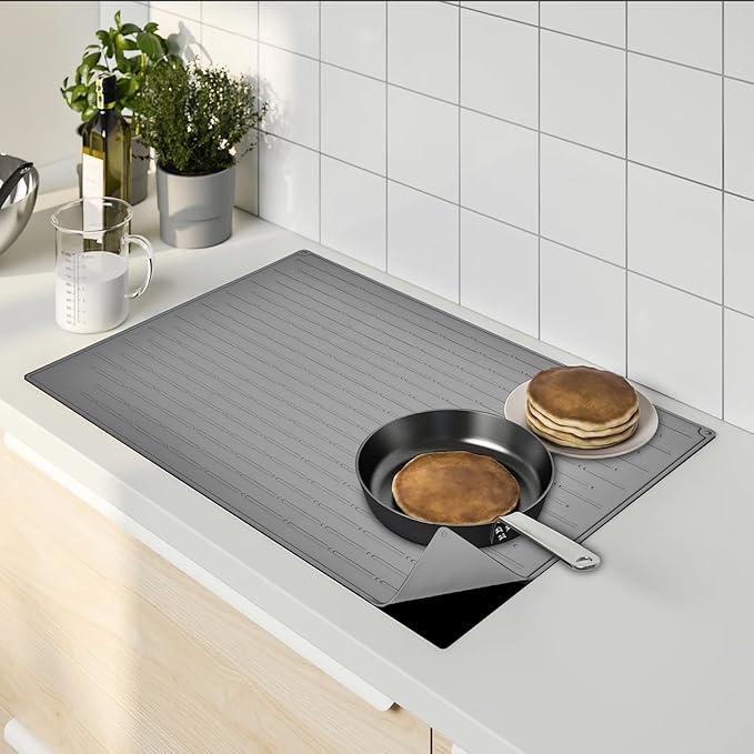 Cook's Aid Stove Top Cover for Electric Stove - Silicone Stove Mat for Glass Top Stove, Glass Cooktop Protector, Dish Mat Drying Kitchen Mat (Grey, 20x28 Inch)