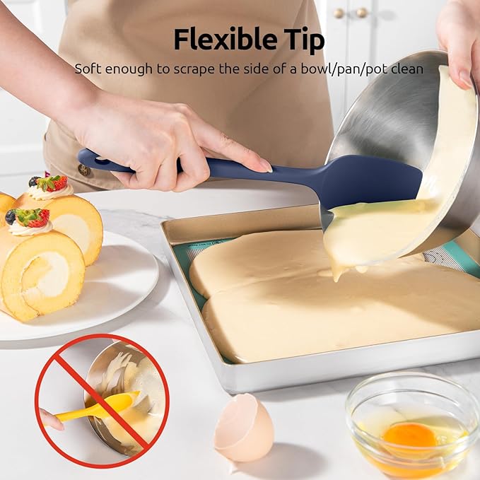 U-Taste 600ºF Heat Resistant Silicone Spatulas: Flexible Food-Grade Silicon Baking Scraper, Kitchen Cooking Mixing Utensils with Upgraded Sturdy Handle Tip for Nonstick Cookware (4-Pc., Midnight Blue)