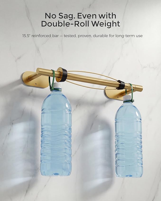 Gold Paper Towel Holder Under Cabinet, Self Adhesive or Wall Mount for Kitchen Bathroom, Stainless Steel Paper Towel Holders with Damping Effect, Single Hand Operable