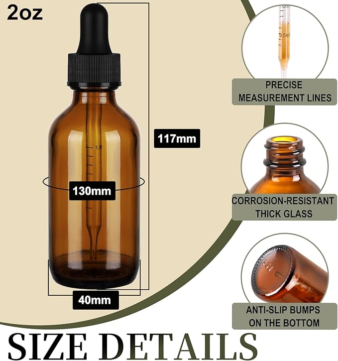 NOOEEISS 48 Pack, 2oz Glass Dropper Bottle, Preety Texture Tincture Bottles with Precise Scales Eye Droppe, for All Kinds Of Mixed Liquids,Leak-Proof Design for Easy Travel (Amber)