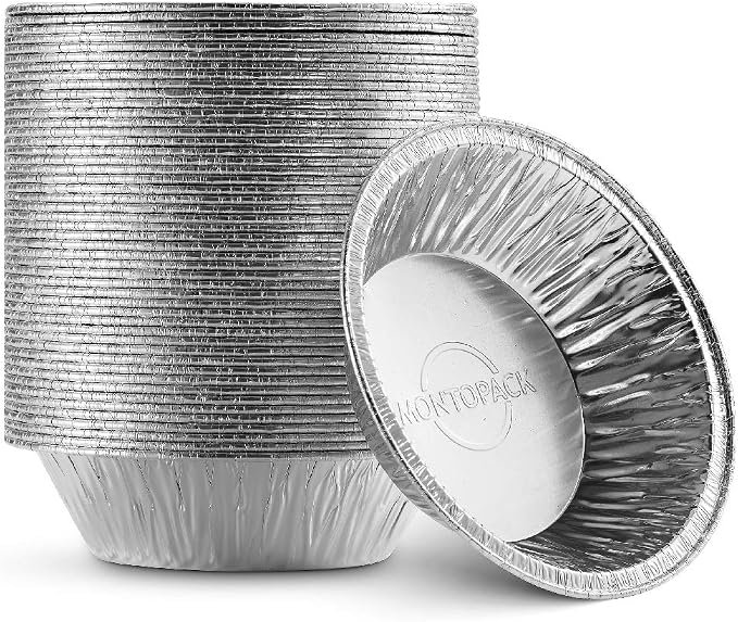 MontoPack Disposable 5" Aluminum Foil Pie/Tart Pan (50 Pack) | 5 Inch Round Cake Pan for Baking Personal Mini Pies, Homemade Cakes & Quiche | Oven Safe Foil Tins Easily Stack & Store, Freeze & Reheat