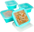 Silicone Freezer Tray with Lid 4 Pack Silicone Freezer Molds Ice Cube Tray Makes 4 Perfect 2 Cup Portions Soup Cubes Meal Prep Containers- Oven & Dishwasher Safe