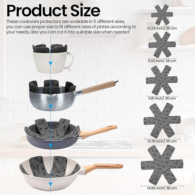 Tessco 40 Pcs Pot and Pan Protectors Bulk 5 Different Sizes Printed Cookware Protector Pot Dividers Stacking Separators Pads for Protecting and Separating Pans