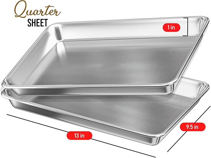 Eatex Aluminum Baking Sheet Set, 2 Pack Cookie Sheet Set, 9x13 Baking Pan Set, Warp Resistant Cookie Sheets for Baking Nonstick, Steel Baking Pans Set, Baking Sheets for Oven, Quarter Sheet Pan