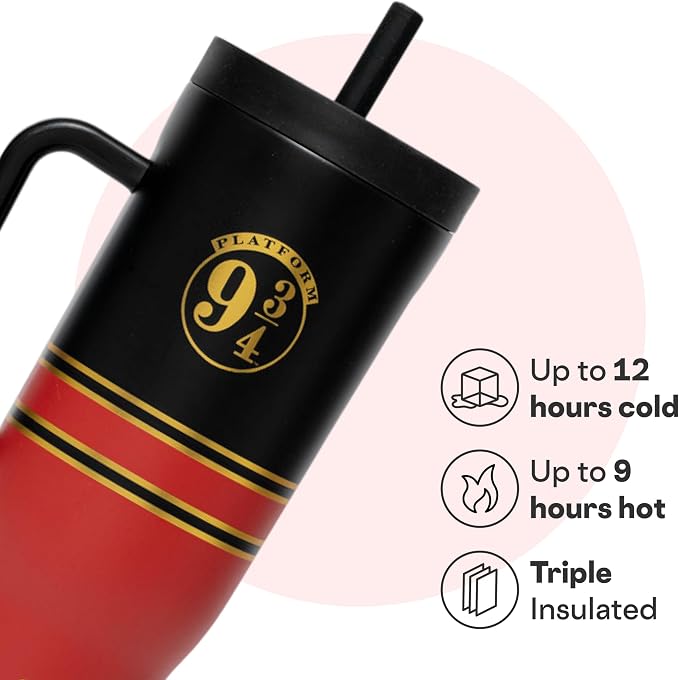 Corkcicle Cruiser Insulated Tumbler with Handle & Straw - Keeps Drinks Ice Cold - Triple-Insulated - Leakproof Travel Mug - BPA-Free - Summer Drinkware Gift - 40 oz, Hogwarts Express