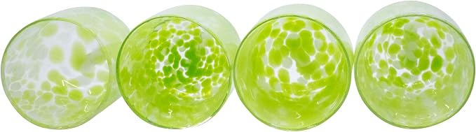 Stephanie Imports Set of 4 Handcrafted Double Old-Fashioned Confetti Drinking Glasses (12 oz) (Pear Green & White)