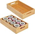 mDesign Wide Bamboo Kitchen Cabinet & Fridge Drawer Organizer Tray - Storage Bin with Handles for Cutlery, Serving Spoons, Cooking Utensils, Appliances - Echo Collection, 2 Pack, Natural Wood