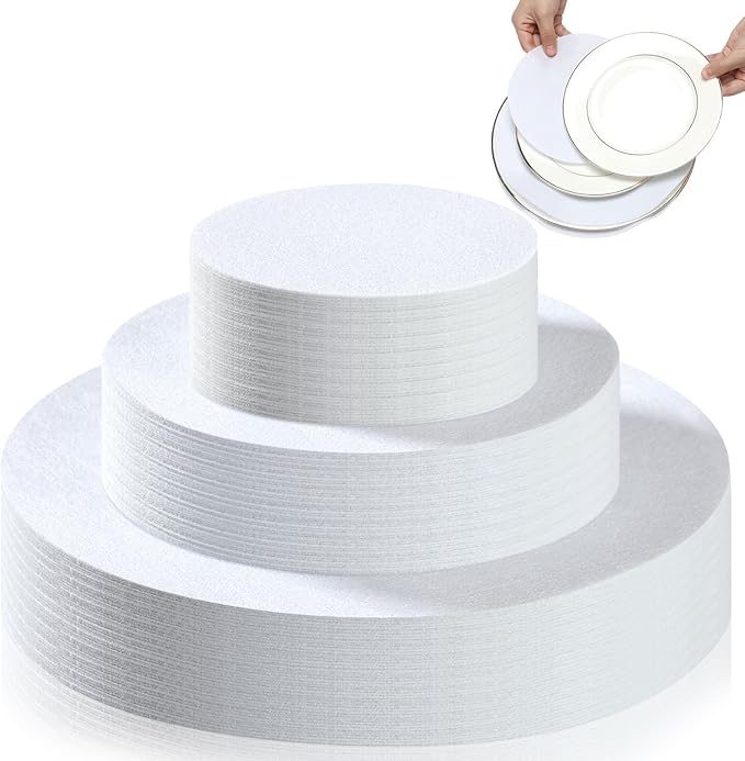 Mixweer Felt Plate Dividers for Plate Storage Set of 120 and 3 Sizes Soft Saucer Protectors Round Pan Separators Protectors Thick Dish Pads for Protecting Stacking Your Cookware(White)