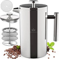 French Press Coffee Maker, 4-Layer Filtration, Double Wall 304 Stainless Steel Coffee Press, Heat Resistant Rust-Proof, Multi-Use for Coffee Tea Espresso Home Office Travel