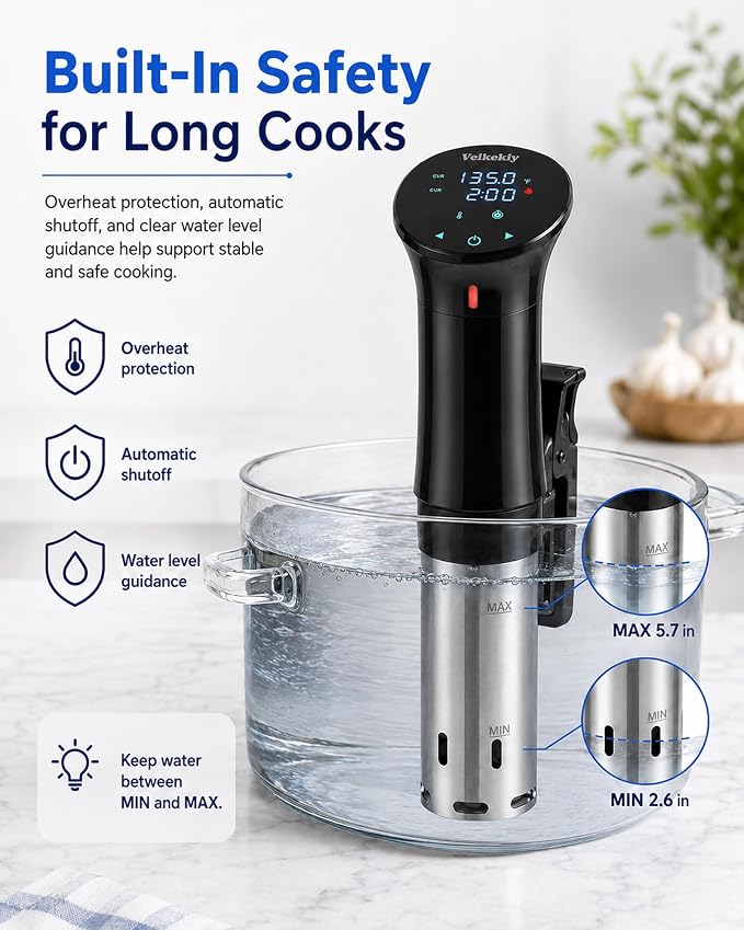 1100W Sous Vide Cooker with Precision Temperature Control & Digital Timer | Immersion Circulator Machine for Steak, Chicken, Fish, Eggs & Vegetables, Quiet Design, 304 Stainless Steel, Fits Most Pots