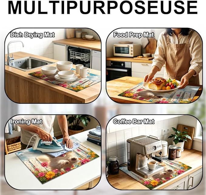 Stove Top Cover for Electric Stove 28.35 x 20.47 Inch Non Slip Stove Mat Pomeranian Puppy Floral Glass Cooktop Protector Kitchen Counter Mat