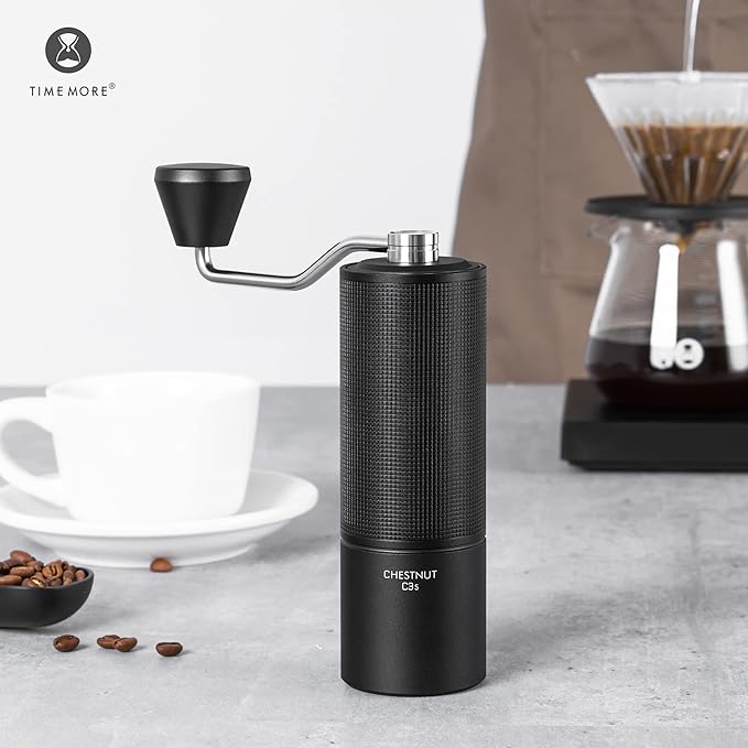 Chestnut TIMEMORE C3S Manual Coffee Grinder, Hand Coffee Grinder with Adjustable Grind Setting, Stainless Steel S2C Conical Burr Coffee Grinder, for Espresso to French Press - Black