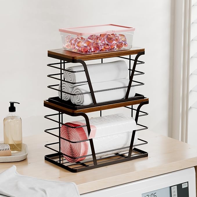 TIDIIABODE 2 Pack Stackable Kitchen Organization,Counter Organizers and Pantry Organization for Home and Kitchen,Trash Bag Organizer Under Sink,Brown
